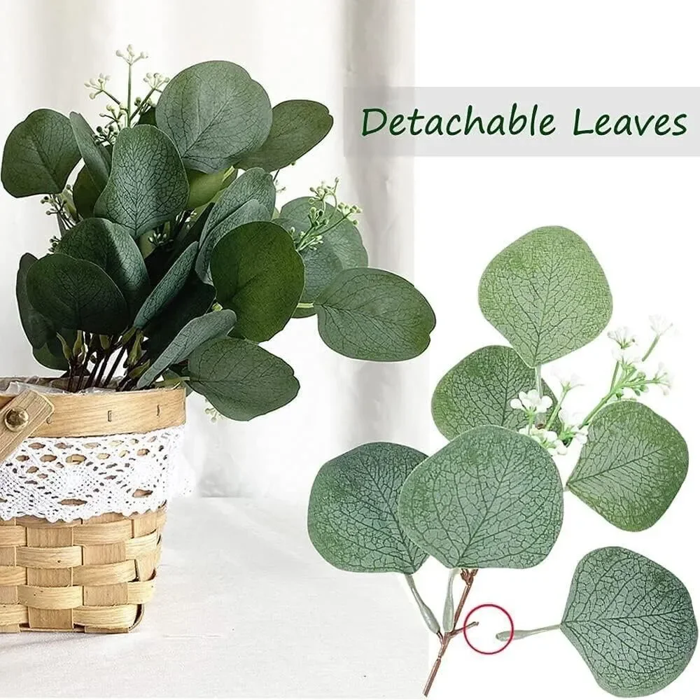 20 Pack Artificial Eucalyptus Leaves Stems w/White Seeds 11